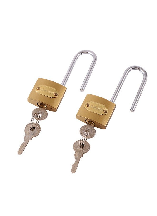 LAWAZIM - Brass Padlock-2 Piece 30mm - Keyed Tamper-proof Weather-resistant Long Shackle Lock Enhanced Security Protection from Theft for Gates Doors Sheds Lockers Toolboxes Bikes Luggage and Cabinets - Image 1