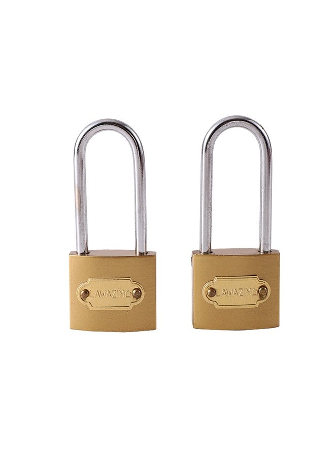 LAWAZIM - Brass Padlock-2 Piece 30mm - Keyed Tamper-proof Weather-resistant Long Shackle Lock Enhanced Security Protection from Theft for Gates Doors Sheds Lockers Toolboxes Bikes Luggage and Cabinets - Image 1