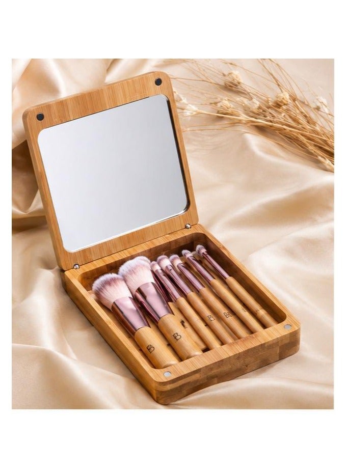BS Mall BS-MALL Travel Makeup Brush Set Bamboo Brushes Foundation Powder Concealers Eye Shadows Makeup Set with Mirror Case 14 Pcs - Image 3