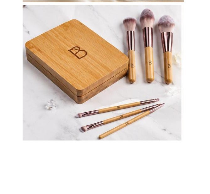 BS Mall BS-MALL Travel Makeup Brush Set Bamboo Brushes Foundation Powder Concealers Eye Shadows Makeup Set with Mirror Case 14 Pcs - Image 4