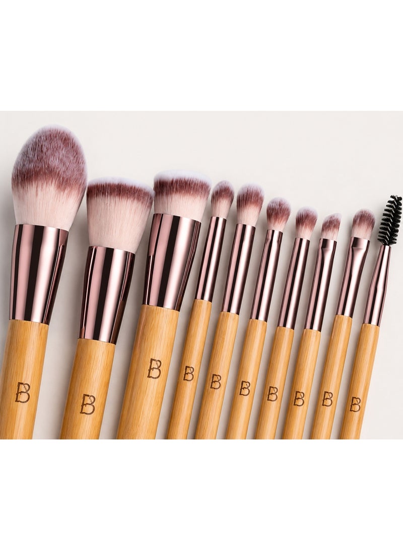 BS Mall BS-MALL Travel Makeup Brush Set Bamboo Brushes Foundation Powder Concealers Eye Shadows Makeup Set with Mirror Case 14 Pcs - Image 5