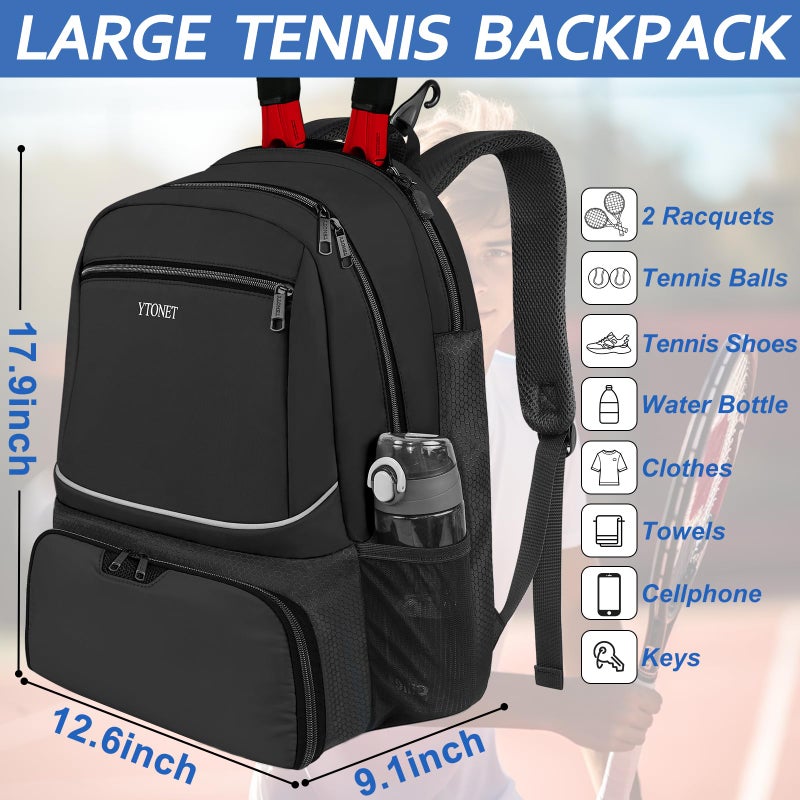 Ytonet Tennis Bag Tennis Backpack for Women Men 2 Rackets with Insulated Pocket Ventilated Shoe Compartment - Image 4