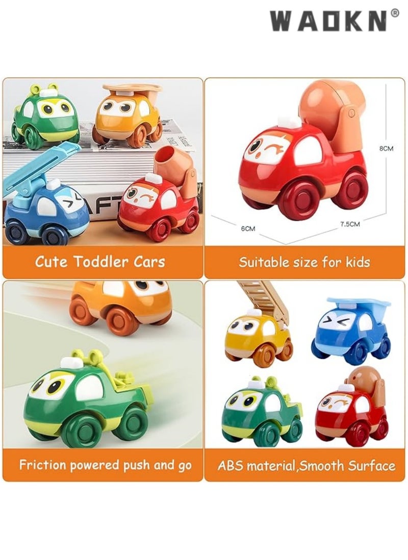 WAOKN Pull Back Cars for Toddlers, Colorful Push and Go Toys for Ages 1-3, 4 Pack Kids Early Educational Vehicles - Perfect for Boys and Girls Birthday Party Favors Gift (Inertial Cars)  - Image 5
