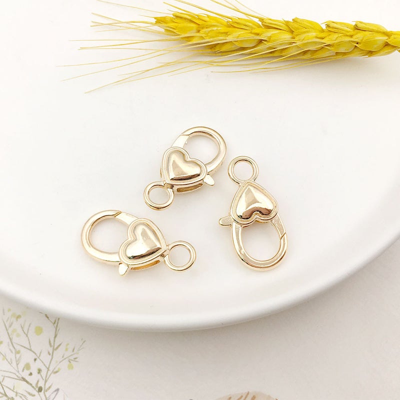 Generic Heart-Shaped Lobster Clasp DIY Keychain Accessory KC Golden Surface 14x26mm-13003