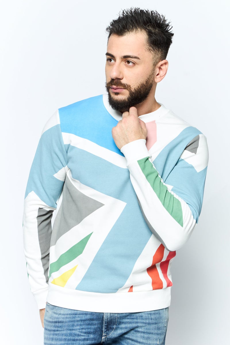 JOHN RICHMOND Men Crew Neck Graphic Print Long Sleeves Sweatshirt, White Combo - Image 1