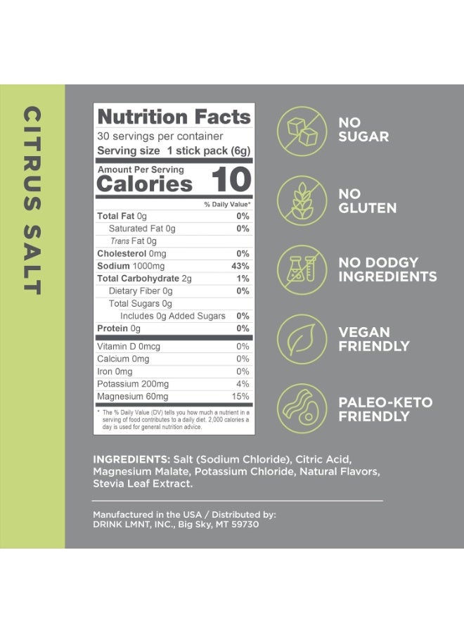 Lmnt Zero Sugar Electrolyte Drink - Citrus Salt - 30 Count