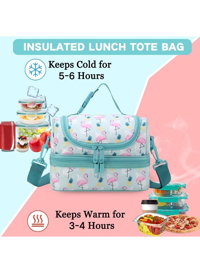 VASCHY Lunch Box Bag Kids, Insulated Two Compartments Cooler Bags Girls/Women w Shoulder Strap for School,Daycare,Kindergarten,Picnic Flamingo - Image 3