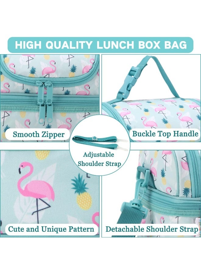 VASCHY Lunch Box Bag Kids, Insulated Two Compartments Cooler Bags Girls/Women w Shoulder Strap for School,Daycare,Kindergarten,Picnic Flamingo - Image 5
