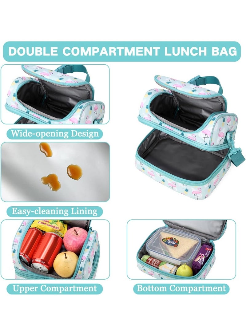 VASCHY Lunch Box Bag Kids, Insulated Two Compartments Cooler Bags Girls/Women w Shoulder Strap for School,Daycare,Kindergarten,Picnic Flamingo - Image 4