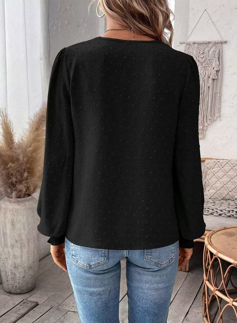 Falechay Spring Womens Tops Dressy Casual V Neck Womens Lace Crochet Tunic Tops Long Sleeve Shirts Boho Blouses For Women Black Plus Size Xl - Image 5