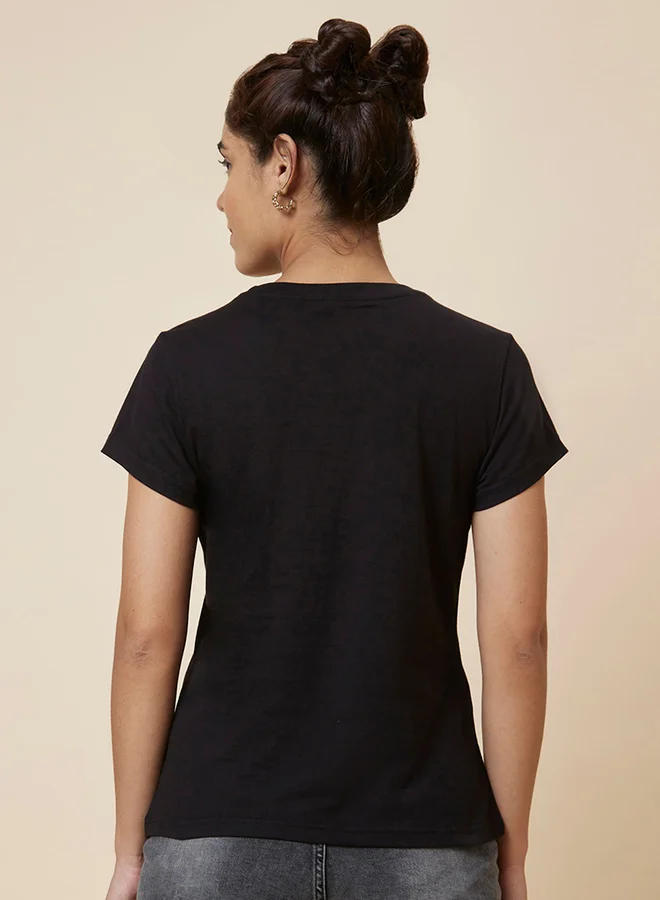 globus Slogan Print Round Neck Cotton T-Shirt