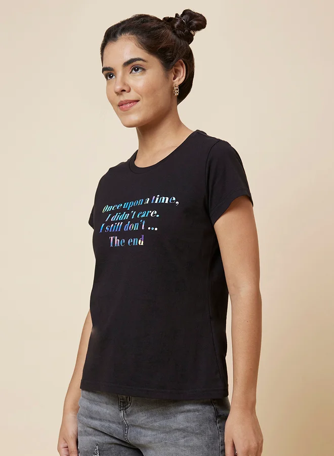 globus Slogan Print Round Neck Cotton T-Shirt