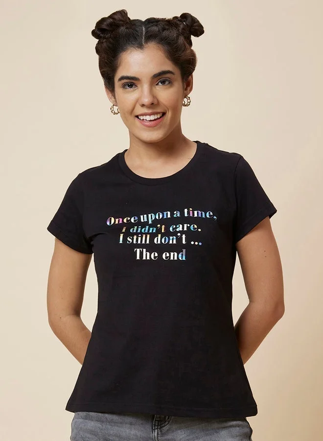 globus Slogan Print Round Neck Cotton T-Shirt