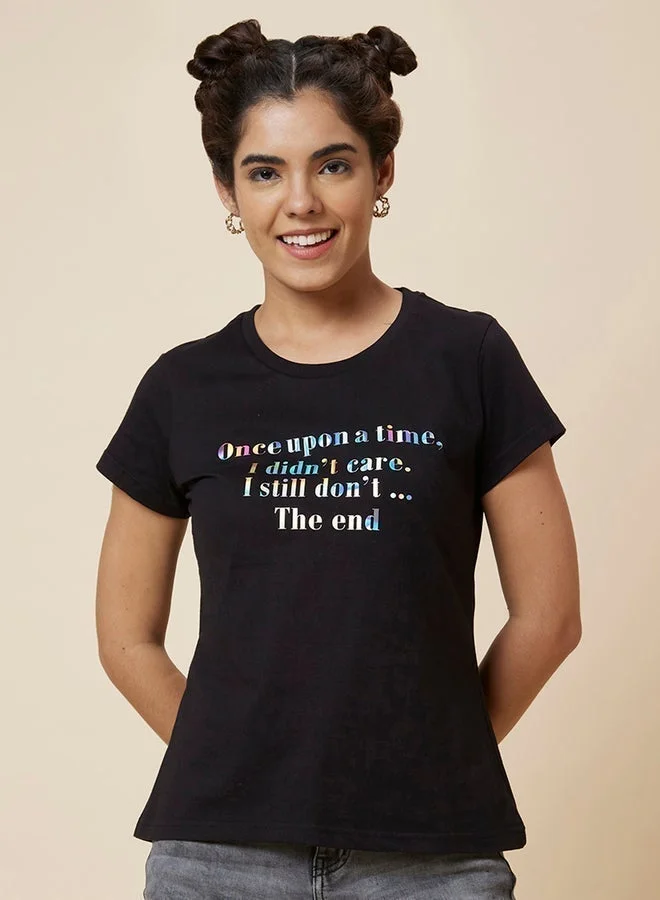 globus Slogan Print Round Neck Cotton T-Shirt