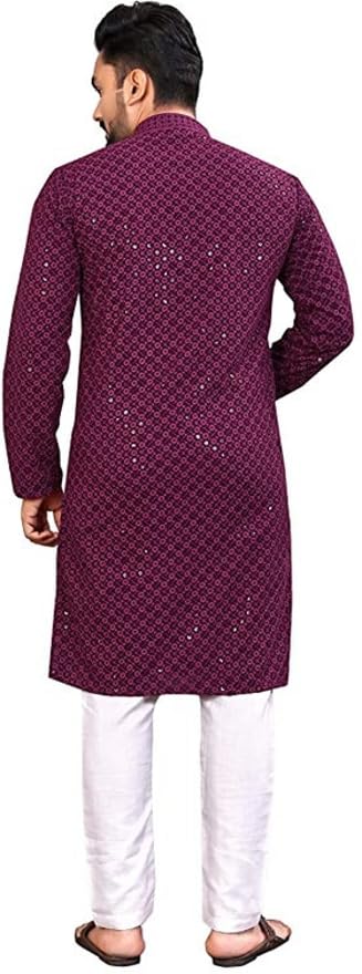 LookMark Present Men's Pure Rayon Chikankari Sequins Kurta||Men's Chikankari Purple Coloured Kurta|| AZ-LM-OG-Kurta 11 Purple-XL - Image 4