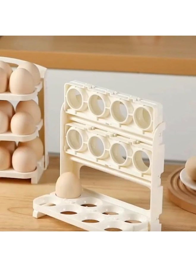ECVV Folding Egg Rack, 24 Grid Egg Storage Holder, 3 Layer Foldable Egg Organizer White - Image 2