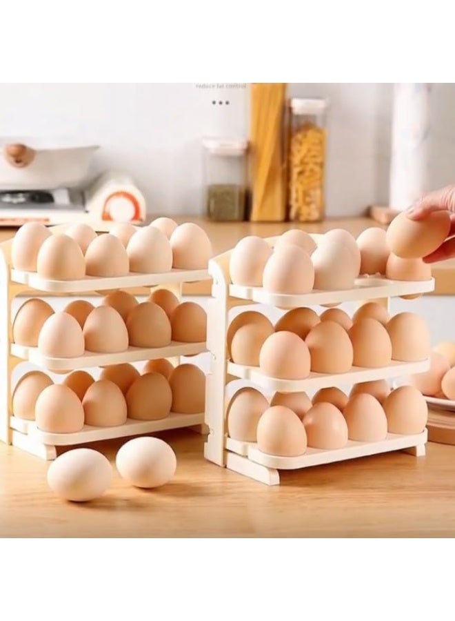 ECVV Folding Egg Rack, 24 Grid Egg Storage Holder, 3 Layer Foldable Egg Organizer White - Image 4