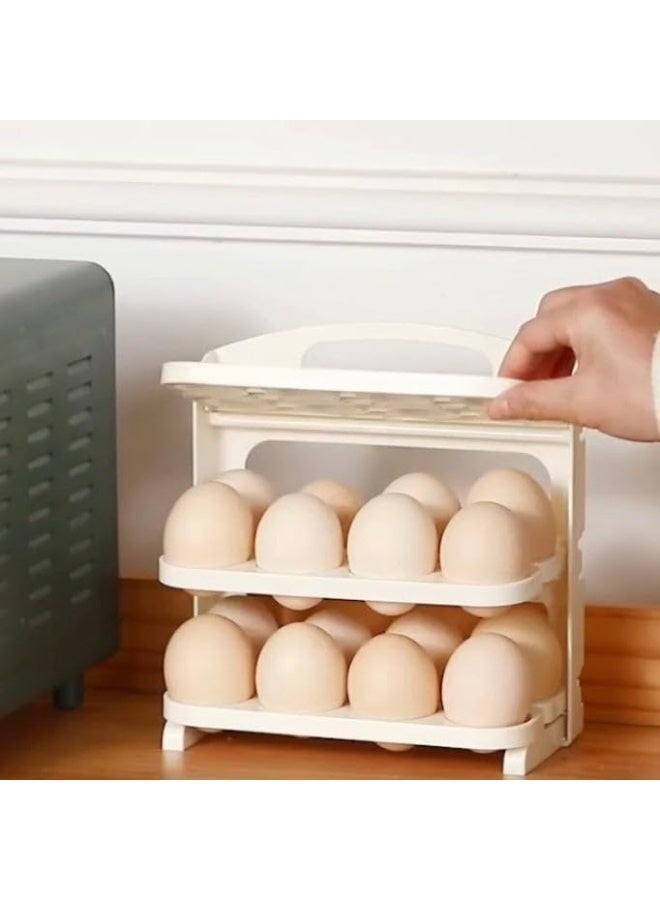 ECVV Folding Egg Rack, 24 Grid Egg Storage Holder, 3 Layer Foldable Egg Organizer White - Image 5