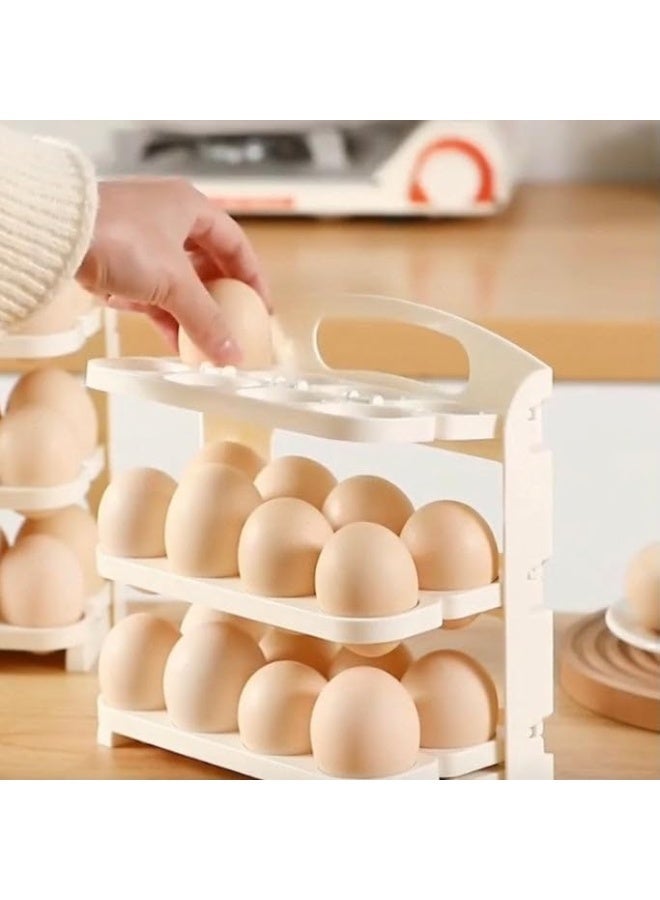 ECVV Folding Egg Rack, 24 Grid Egg Storage Holder, 3 Layer Foldable Egg Organizer White - Image 3