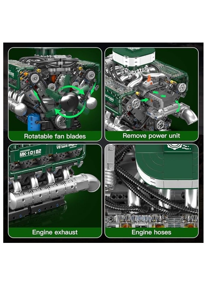 mould king 10182 V8 Engine Building Blocks Sets, MOC V8 Tank Engine Model Kit with Motor, Collectable 8-Cylinder Combustion Car Engine Model Toys for Kids/Adults (2250+PCS)  - Image 4