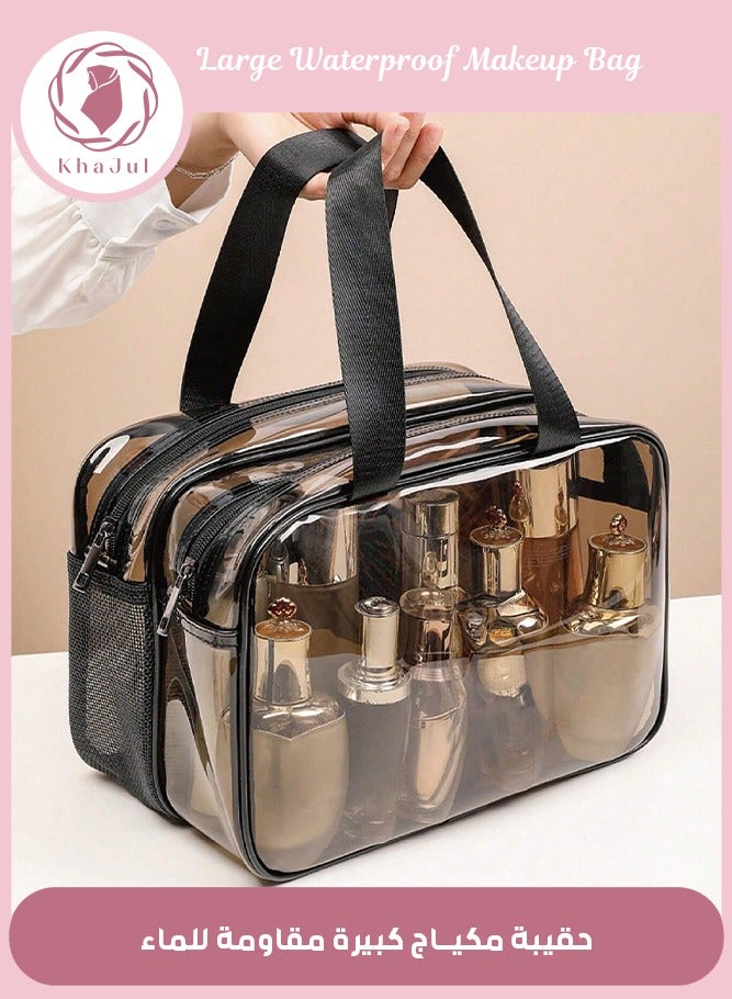 KHAJUL Large Waterproof Clear Travel Bag for Toiletries - Transparent Makeup Bag with Double Zipper Design - Compliant Carry-On for Men and Women - Image 1