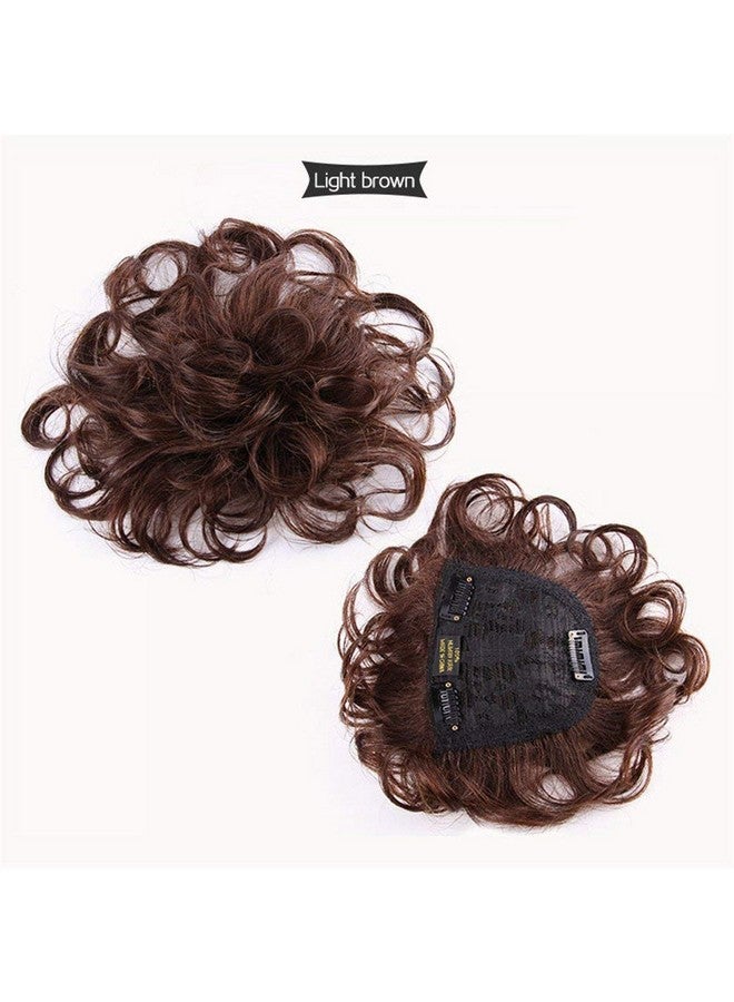 Remeehi Short Curly Wavy Human Hair Toppers 4.7" X 4.7" Seamless Fluffy Replacement Clip In Hairpiece For Covering White Hair Toupee Wiglet Light Brown - Image 3