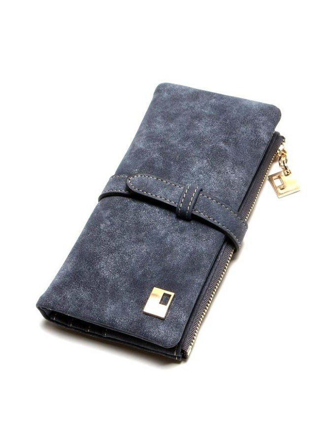 محفظة ذات سعة كبيرة ذات حافظة نقود نسائية ذات سعة كبيرة، جلد صنفرة متعدد الفتحات للبطاقات، ذات تصميم طويل بسحاب (رمادي) - Image 1