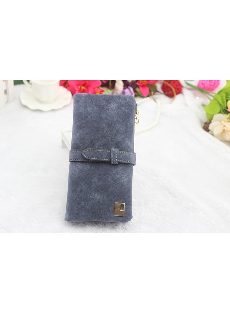 محفظة ذات سعة كبيرة ذات حافظة نقود نسائية ذات سعة كبيرة، جلد صنفرة متعدد الفتحات للبطاقات، ذات تصميم طويل بسحاب (رمادي) - Image 3