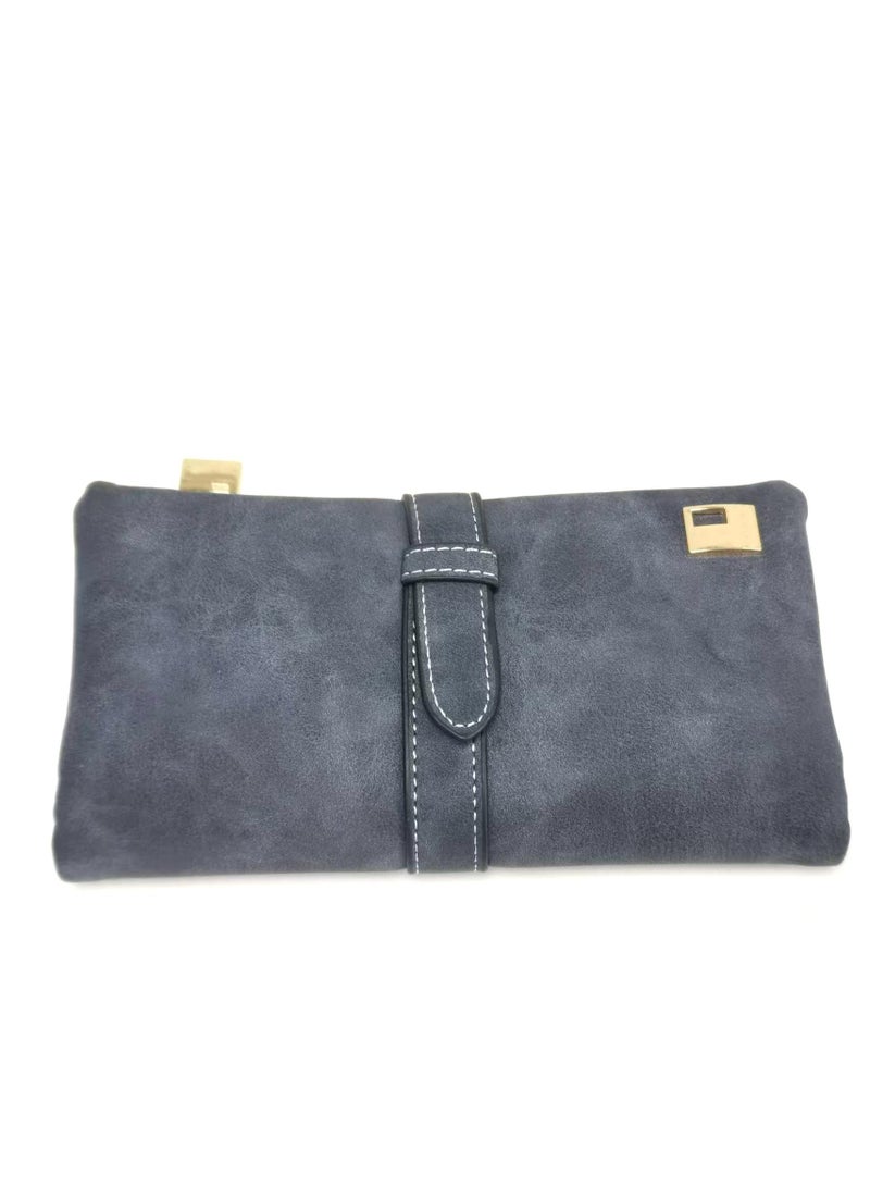 محفظة ذات سعة كبيرة ذات حافظة نقود نسائية ذات سعة كبيرة، جلد صنفرة متعدد الفتحات للبطاقات، ذات تصميم طويل بسحاب (رمادي) - Image 4