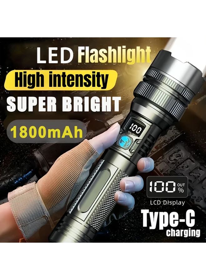 Black Rechargeable LED Flashlight 4500 Lumens Digital Display Portable For Camping - Image 4