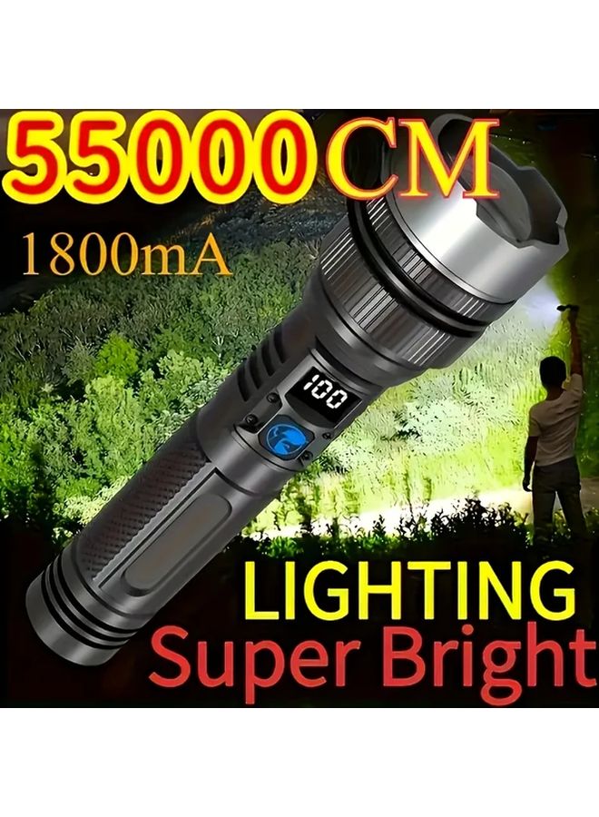 Black Rechargeable LED Flashlight 4500 Lumens Digital Display Portable For Camping - Image 2