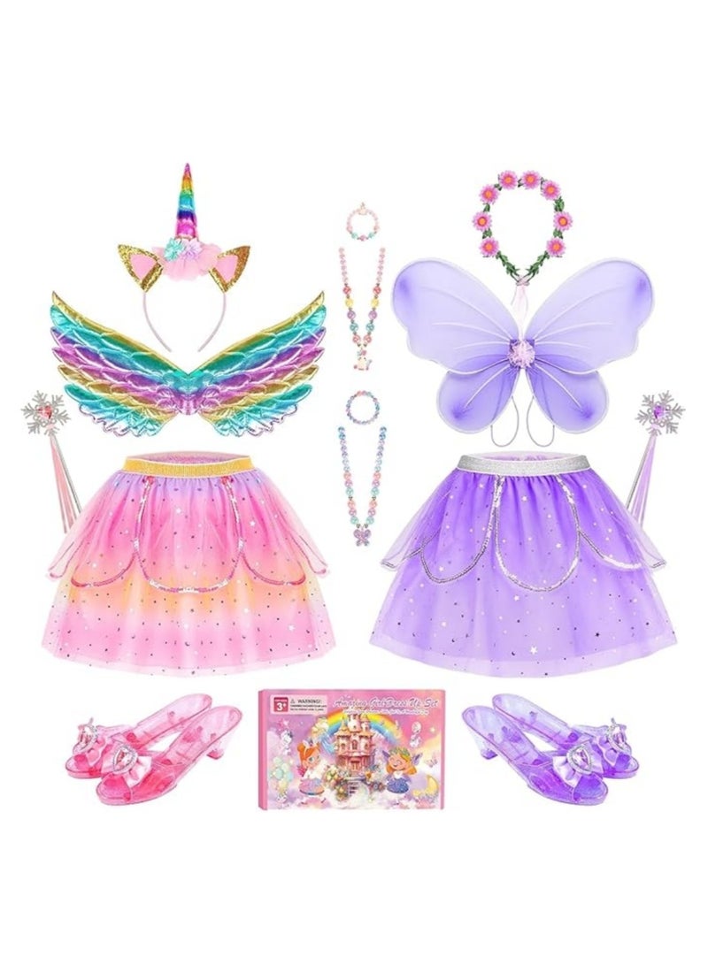DAILYCHIC Kids Princess Dress Up Clothes, Girls Dressup Costumes, Tutu Skirt, Butterfly Wings, Princess Shoes Princess Dresses for Girl 3-8 Chrirstmas Halloween Birthday Party - Image 1