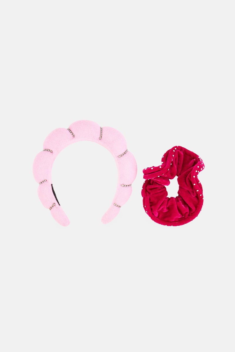 ELLE Women 2 Pieces Metallic Headband With Scruchie Set, Multicolor - Image 2