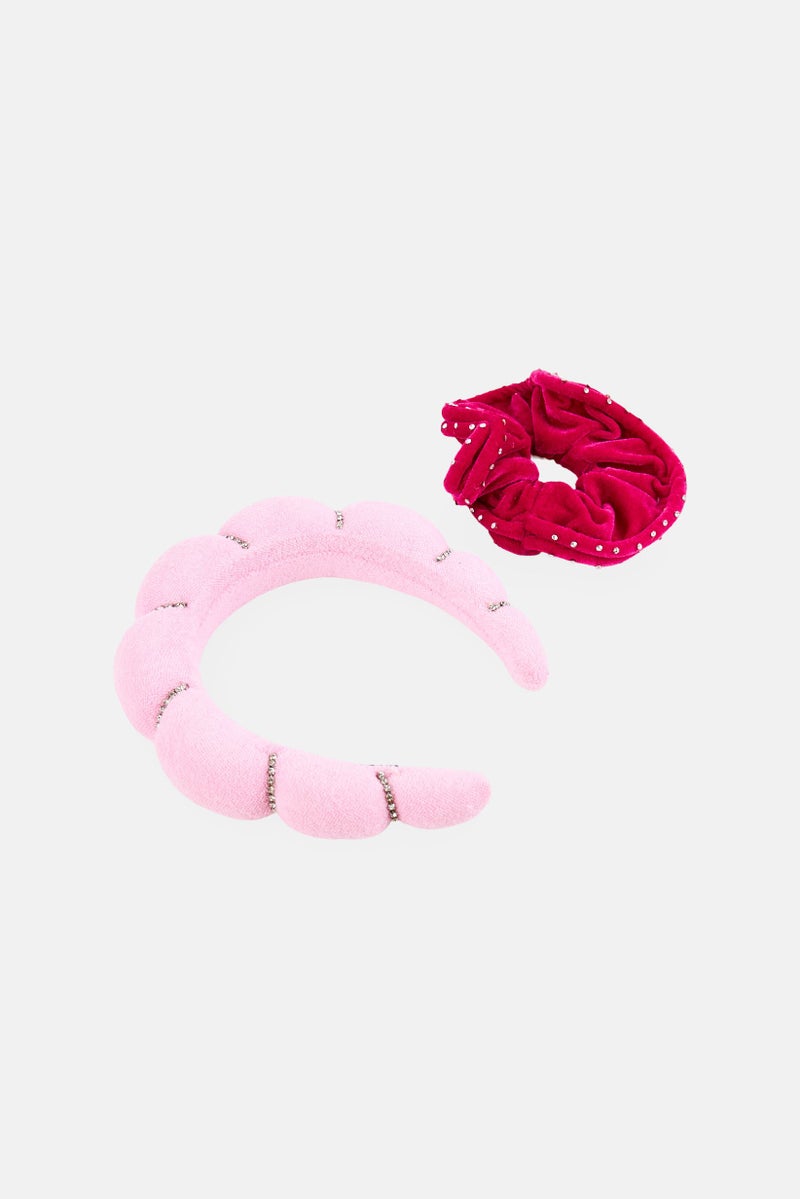 ELLE Women 2 Pieces Metallic Headband With Scruchie Set, Multicolor - Image 4