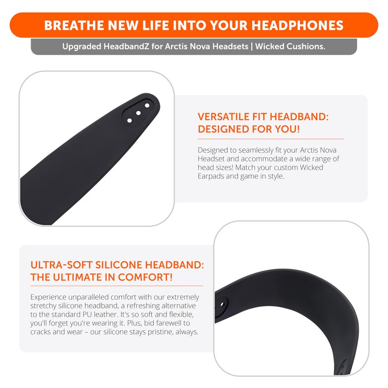 WC HeadbandZ Arctis Nova - Upgraded Silicone Headband for Arctis Nova Headsets by Wicked Cushions - Enhanced Flexibility, Comfort, and Style with Matching Earpad Designs| Black - Image 3