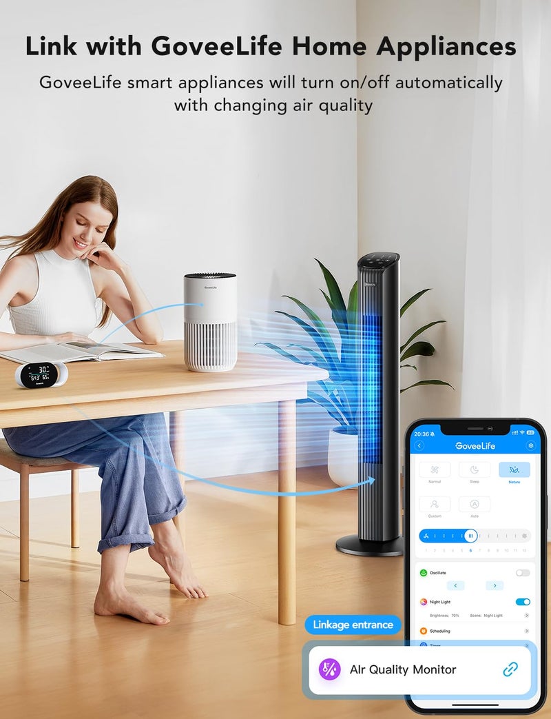 GoveeLife Smart Air Quality Monitor, Indoor Air Quality Meter Detects PM2.5, Temperature, and Humidity, with LED Air Quality Indicator and Clock, Type-C Cable Required, (H5106) - Image 2