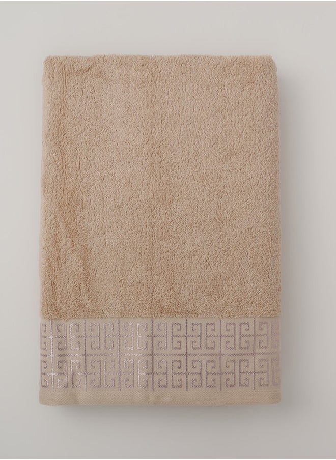 White Rose - Towel 4 Piece Bathroom  Set - GREEKY - 500 GSM - 100% Cotton Terry - Jacquard Border- 2 Bath  70X140 cm & 2 Hand  50x90 cm- Luxury Touch - Extra Absorbent- Cream - Image 1