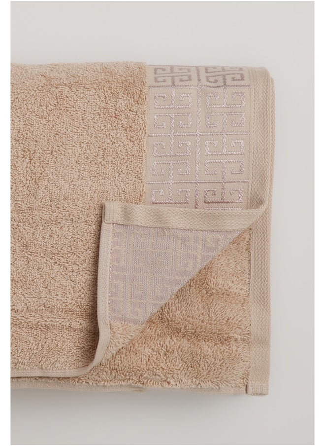 White Rose - Towel 4 Piece Bathroom  Set - GREEKY - 500 GSM - 100% Cotton Terry - Jacquard Border- 2 Bath  70X140 cm & 2 Hand  50x90 cm- Luxury Touch - Extra Absorbent- Cream - Image 1
