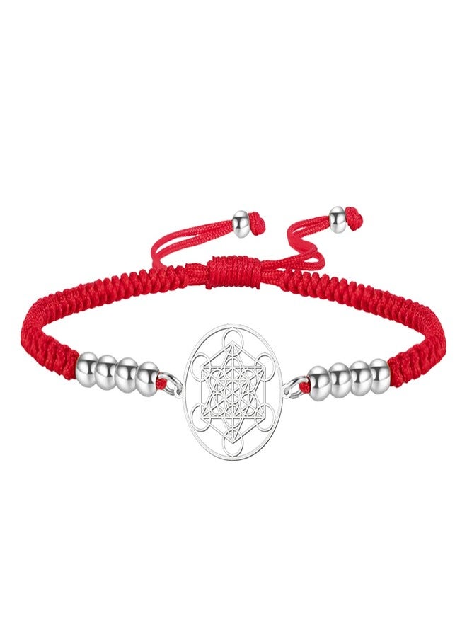 EUEAVAN Metatrons Cube Bracelet Adjustable Beaded Couple Sacred Geometry Bracelet Archangel Handmade Braided Rope Lucky Red String Bracelet kabbalah Amulet Statement Jewelry (silver-red) - Image 1