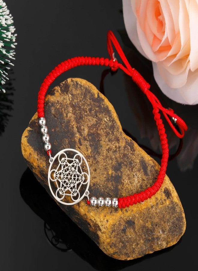 EUEAVAN Metatrons Cube Bracelet Adjustable Beaded Couple Sacred Geometry Bracelet Archangel Handmade Braided Rope Lucky Red String Bracelet kabbalah Amulet Statement Jewelry (silver-red) - Image 5