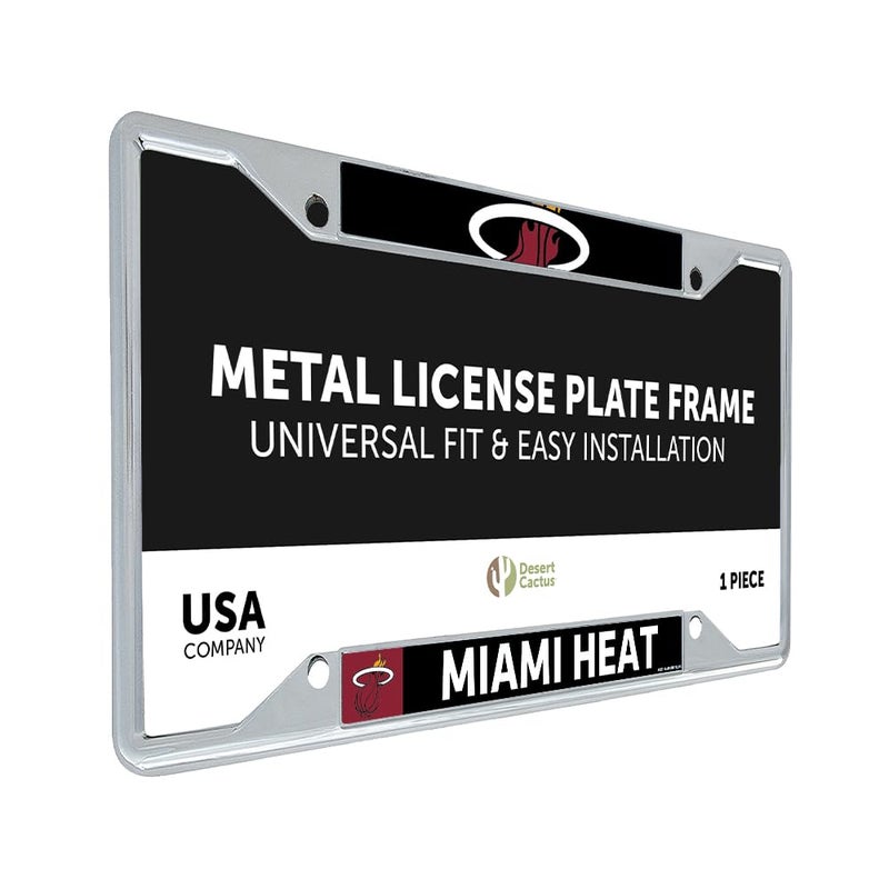 Desert Cactus Miami Heat icense Plate Frame Team NBA LMetal Car Tag Holder for Front or Back of Car Officially Licensed Up Close - Image 2