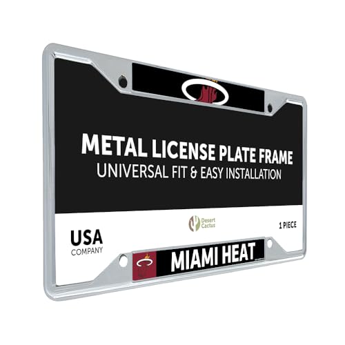 Desert Cactus Miami Heat icense Plate Frame Team NBA LMetal Car Tag Holder for Front or Back of Car Officially Licensed Up Close - Image 1