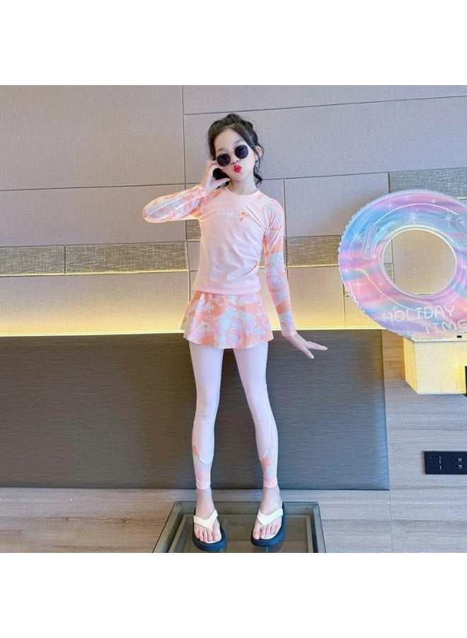 Generic Children's Swimwear Girls' Split Long Sleeve Sunscreen Swimwear Junior High School Sweet Girl Swimwear Suit-Color:Child 7394 Purple-Size:5xl Code ( 45-50kg )  - Image 5
