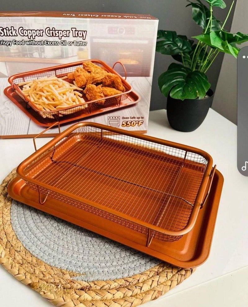 Large Rectangular Roaster With Oil Strainer 2 In 1 For Oven And Serving, Copper - Image 3