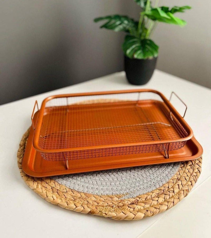 Large Rectangular Roaster With Oil Strainer 2 In 1 For Oven And Serving, Copper - Image 1