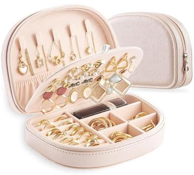 HOOKOR Travel Jewelry Box,Travel Jewelry Case,Seashell-Shaped Jewelry Box, Jewelry Organizer Box for Women, Jewelry Storage Box for Rings, Earrings, Necklaces and Bracelets (Beige) - Image 1