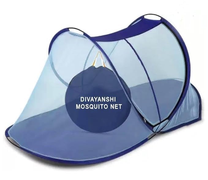DIVAYANSHI Mosquito Net for Single Bed | Foldable Machardani | Polyester Strong 30GSM mesh | PVC Coated Corrosion Resistant Steel Wire- Blue - Image 3