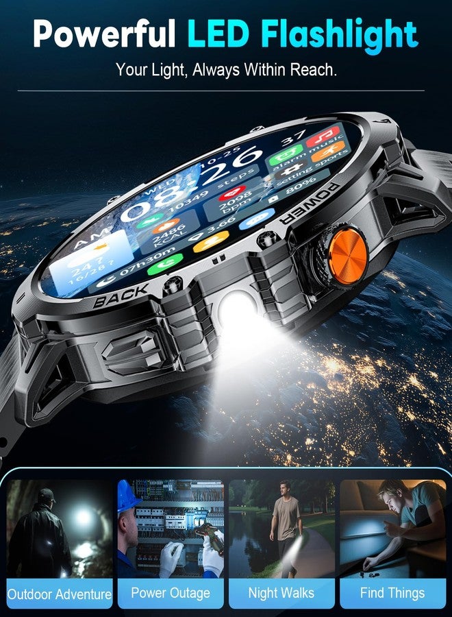 LIGE Military Smart Watches for Men(2 Bands),1000mAh/1.85" HD Large Screen Smartwatch, Flashlight/110+ Sports Modes/Sleep Monitor, Fitness Tracker Watch for Android iOS,Black - Image 3
