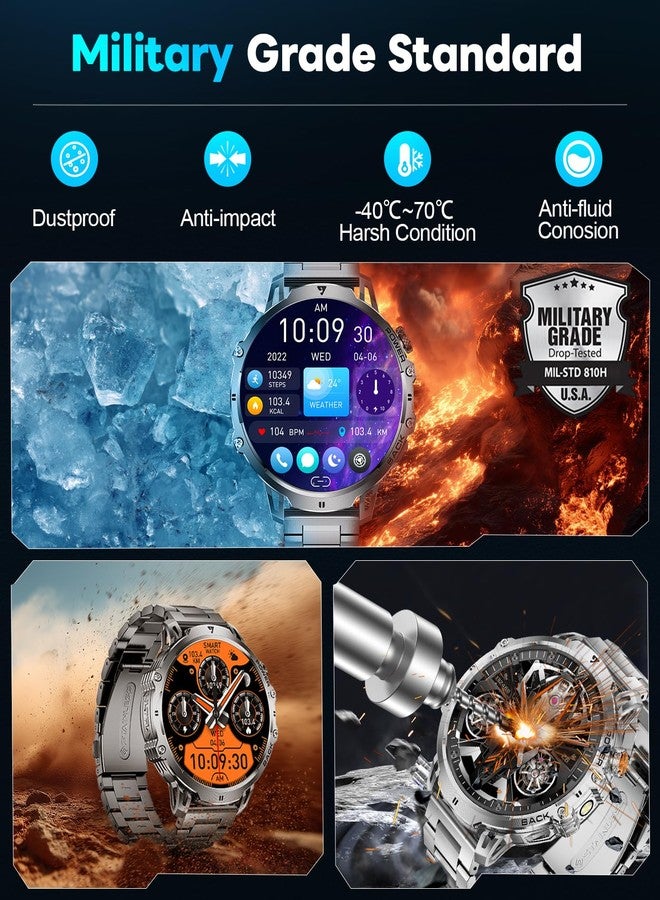 LIGE Military Smart Watches for Men(2 Bands),1000mAh/1.85" HD Large Screen Smartwatch, Flashlight/110+ Sports Modes/Sleep Monitor, Fitness Tracker Watch for Android iOS,Black - Image 5