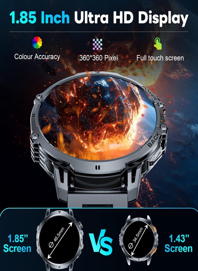 LIGE Military Smart Watches for Men(2 Bands),1000mAh/1.85" HD Large Screen Smartwatch, Flashlight/110+ Sports Modes/Sleep Monitor, Fitness Tracker Watch for Android iOS,Black - Image 4